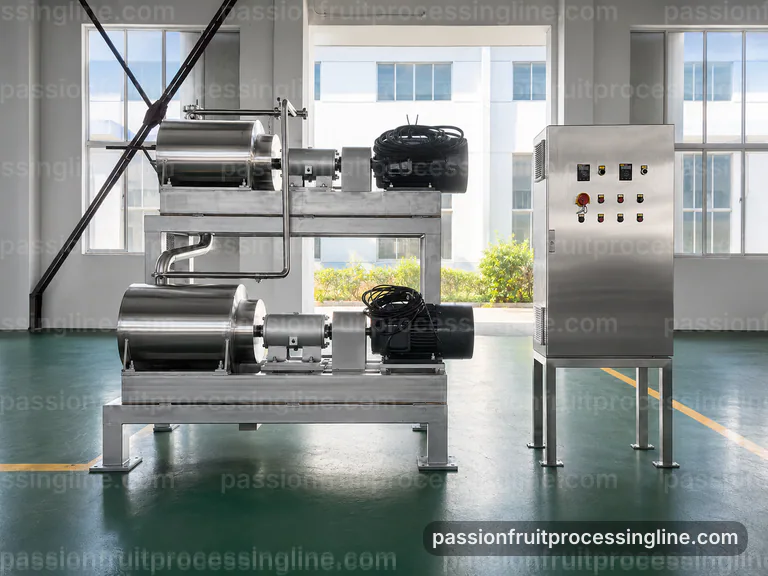 Industrial Passion Fruit Juice Line: Process Scope And Configuration Interface industrial passion fruit juice line, process scope and configuration: pulp scooping with gentle seed separation section connection view