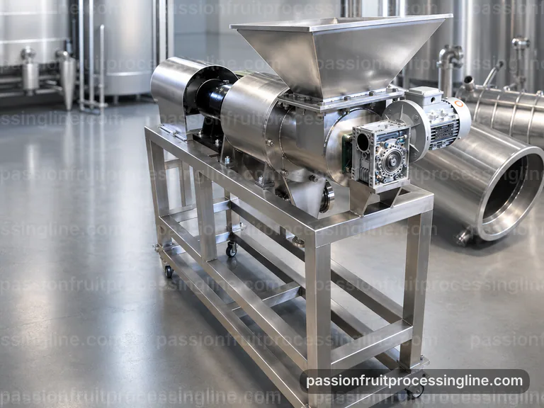 Industrial Passion Fruit Juice Line: Feed And Output Handling Interface industrial passion fruit juice line, feed and output handling: pulp scooping with gentle seed separation section connection view