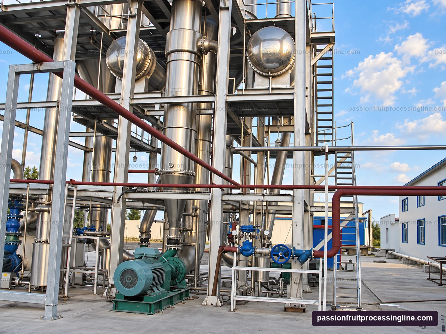 Industrial evaporator lower vessels, circulation pump and connected pipework